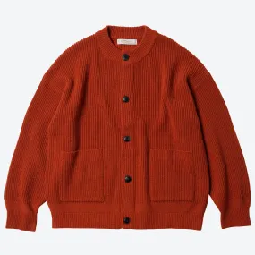 HEAVY WOOL ROUND CARDIGAN - BRICK