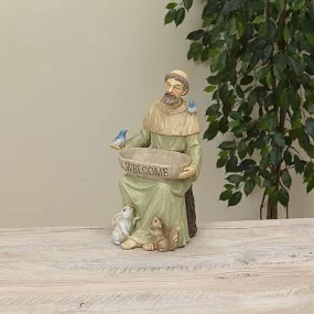 12" St. Francis with Animals Welcome Bird Feeder Garden Statue