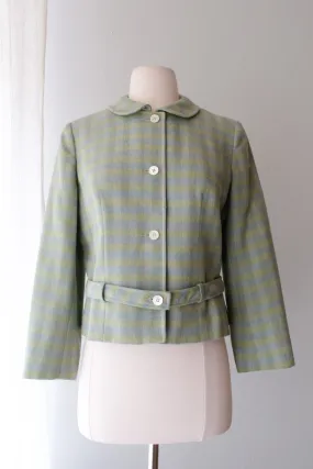 Adorable 1960's Mint Green & Periwinkle Cropped Wool Jacket / Sz M