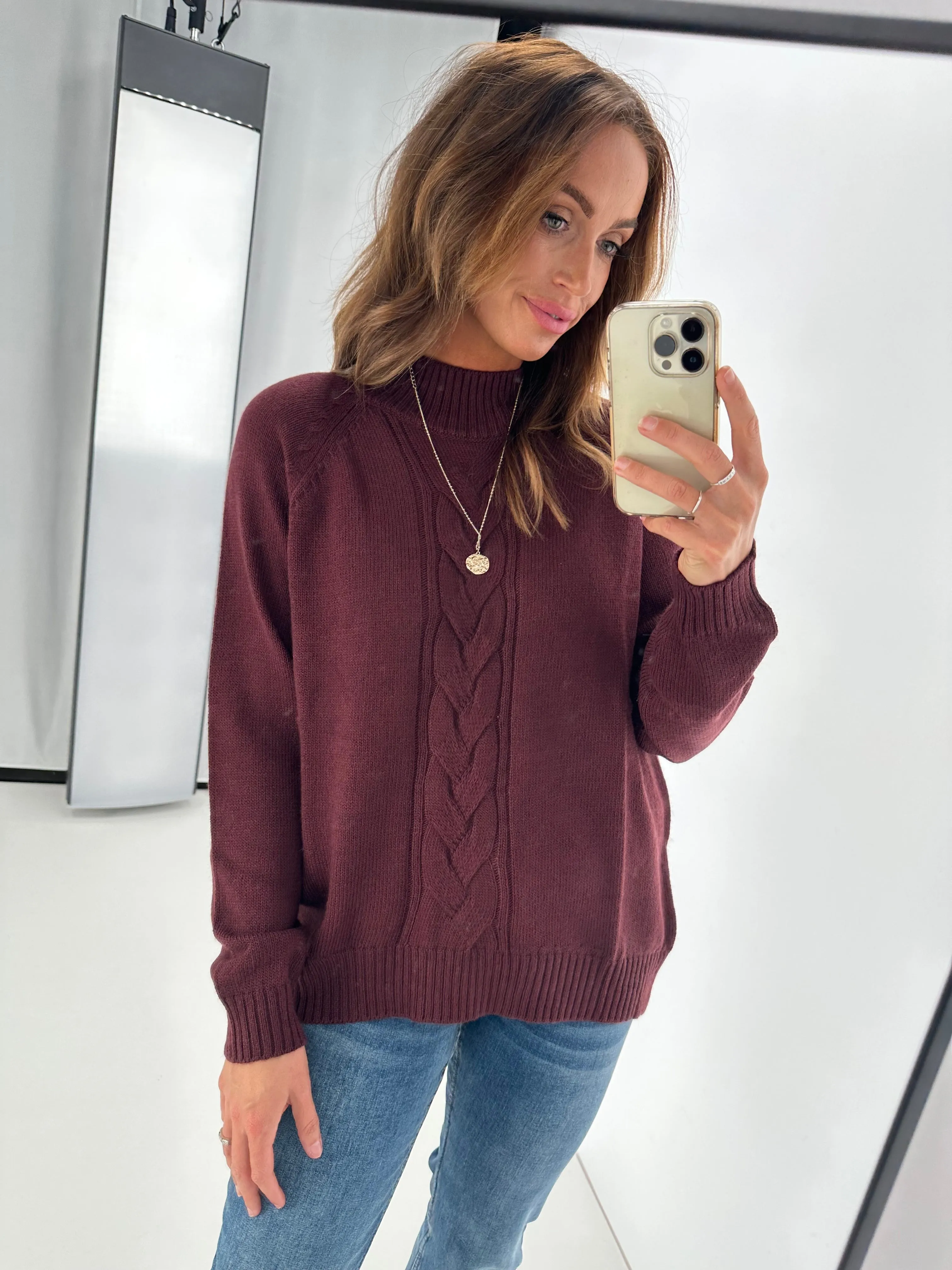 Alpine by Shine On Elijah Chunky Merino Polo Neck Jumper Claret