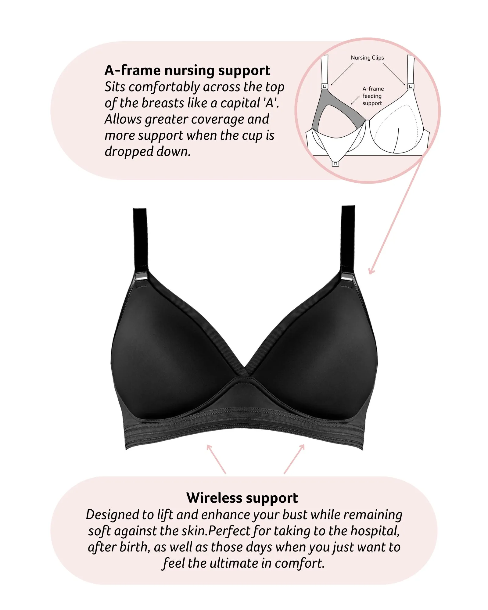 AMBITION T-SHIRT BLACK CONTOUR NURSING BRA - WIREFREE