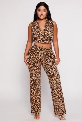 Animal Print High Waisted Wide Leg Pants