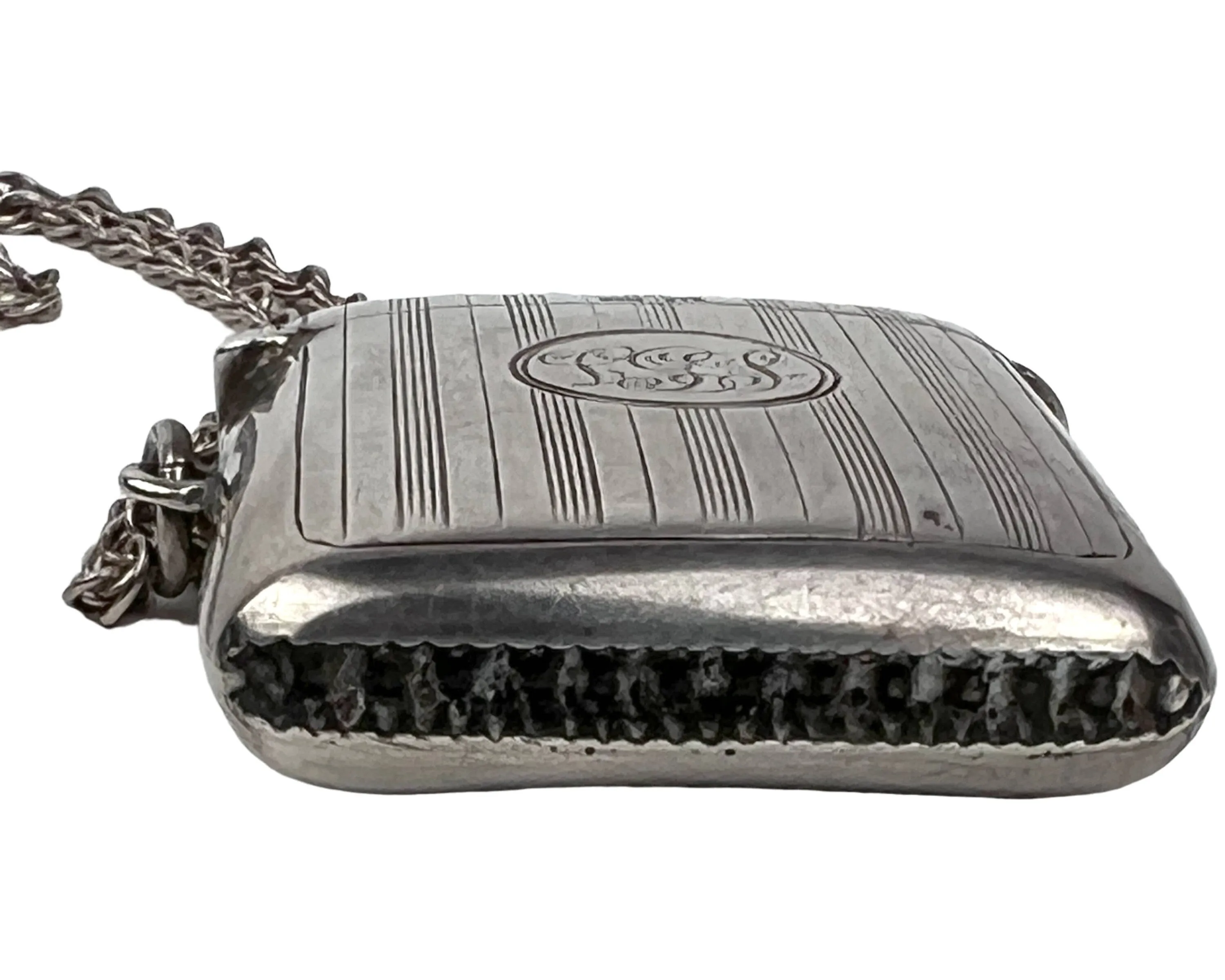 Antique Sterling Silver Match Safe Vesta with Strike on Chain John Rose Birmingham 1919