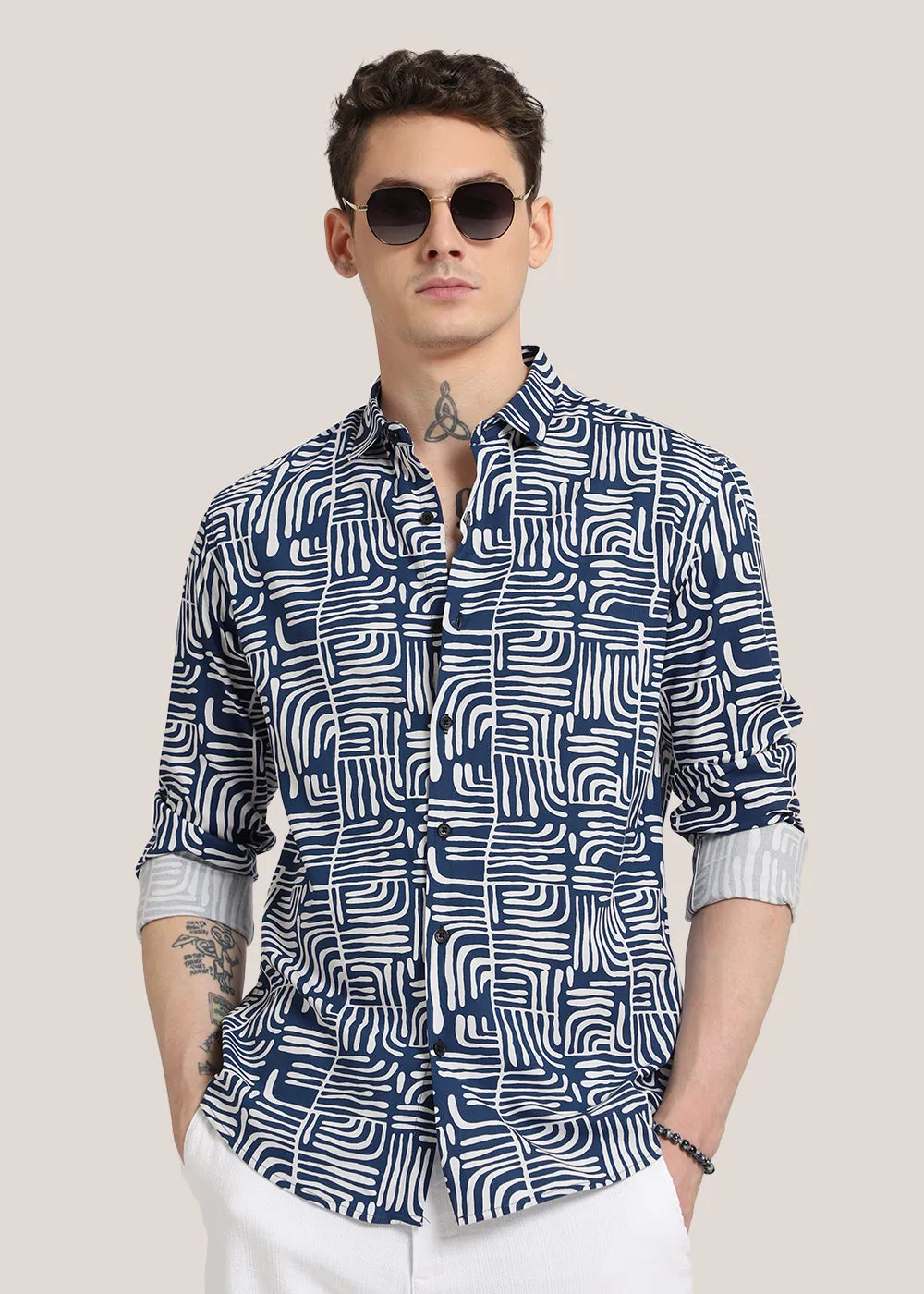 Art Deco Blue Printed Shirt