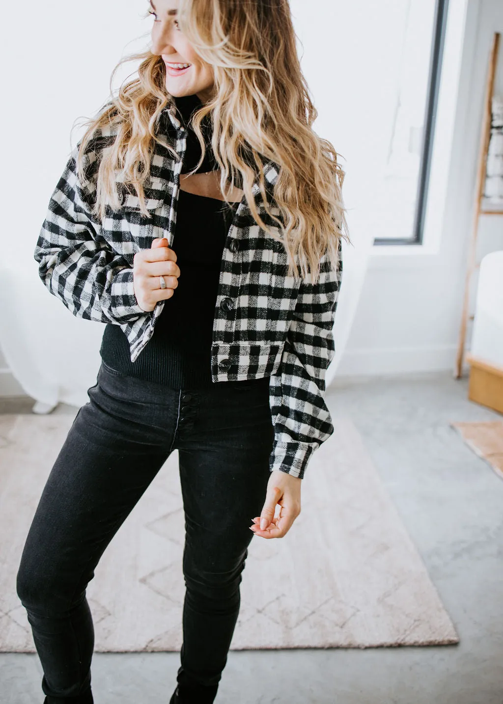 Avis Cropped Gingham Jacket