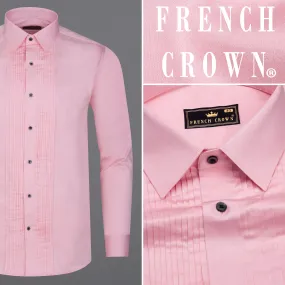 Azalea Pink Subtle Sheen Snake Pleated Super Soft Premium Cotton Tuxedo Shirt