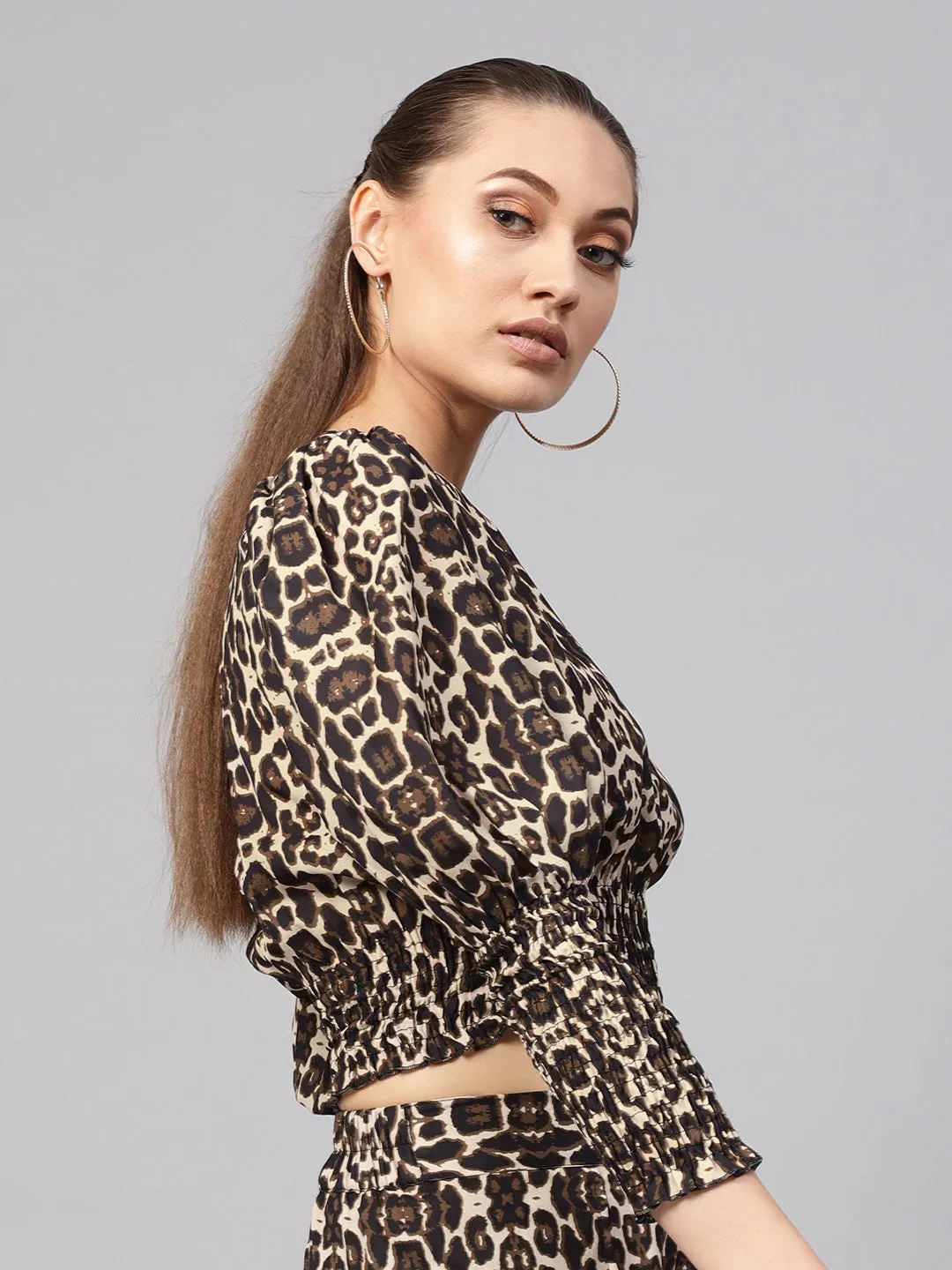 Black Cheetah Smocked Crop Top