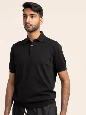 Black Cotton Lightweight Knit Polo