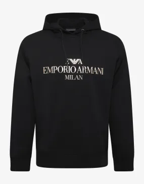 Black Metallic Logo Hoodie