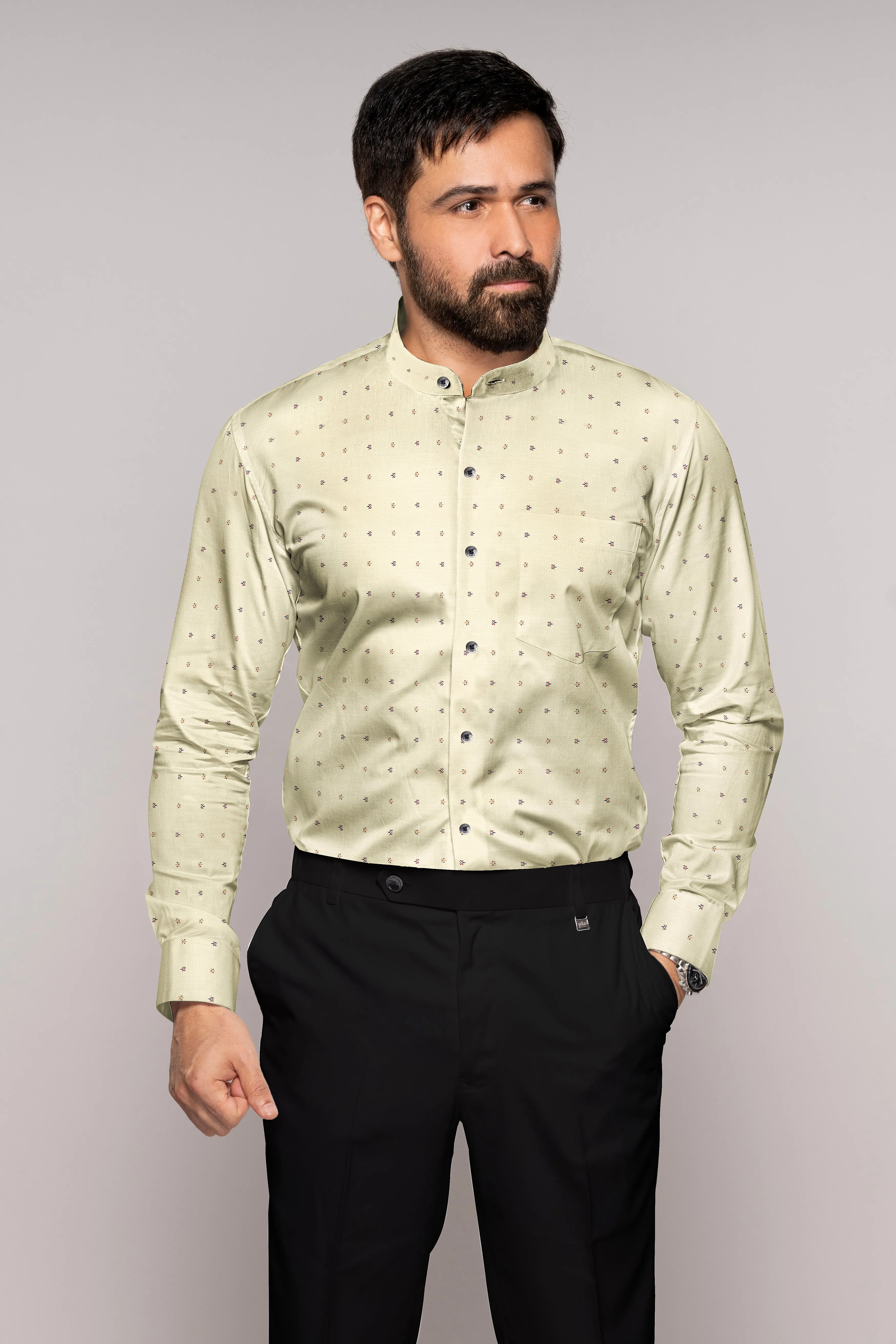 Bone Brown Dobby Textured Premium Giza Cotton Shirt