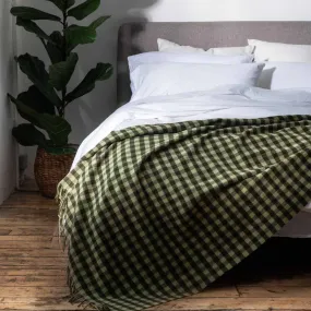 Botanical Green Gingham Wool Blanket