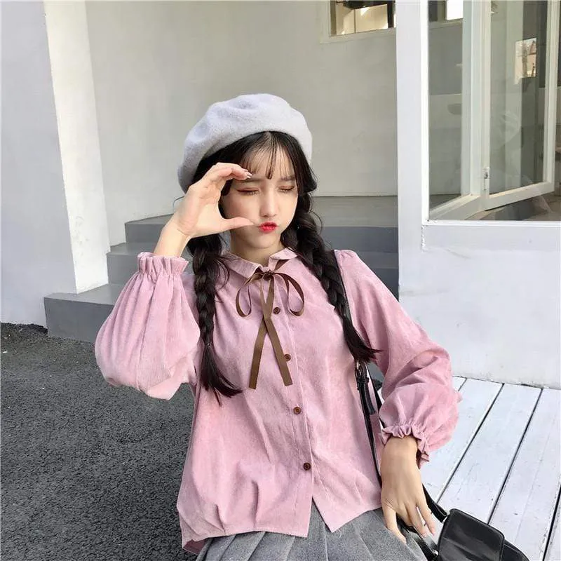 Bowknot Puff Sleeved Shirt