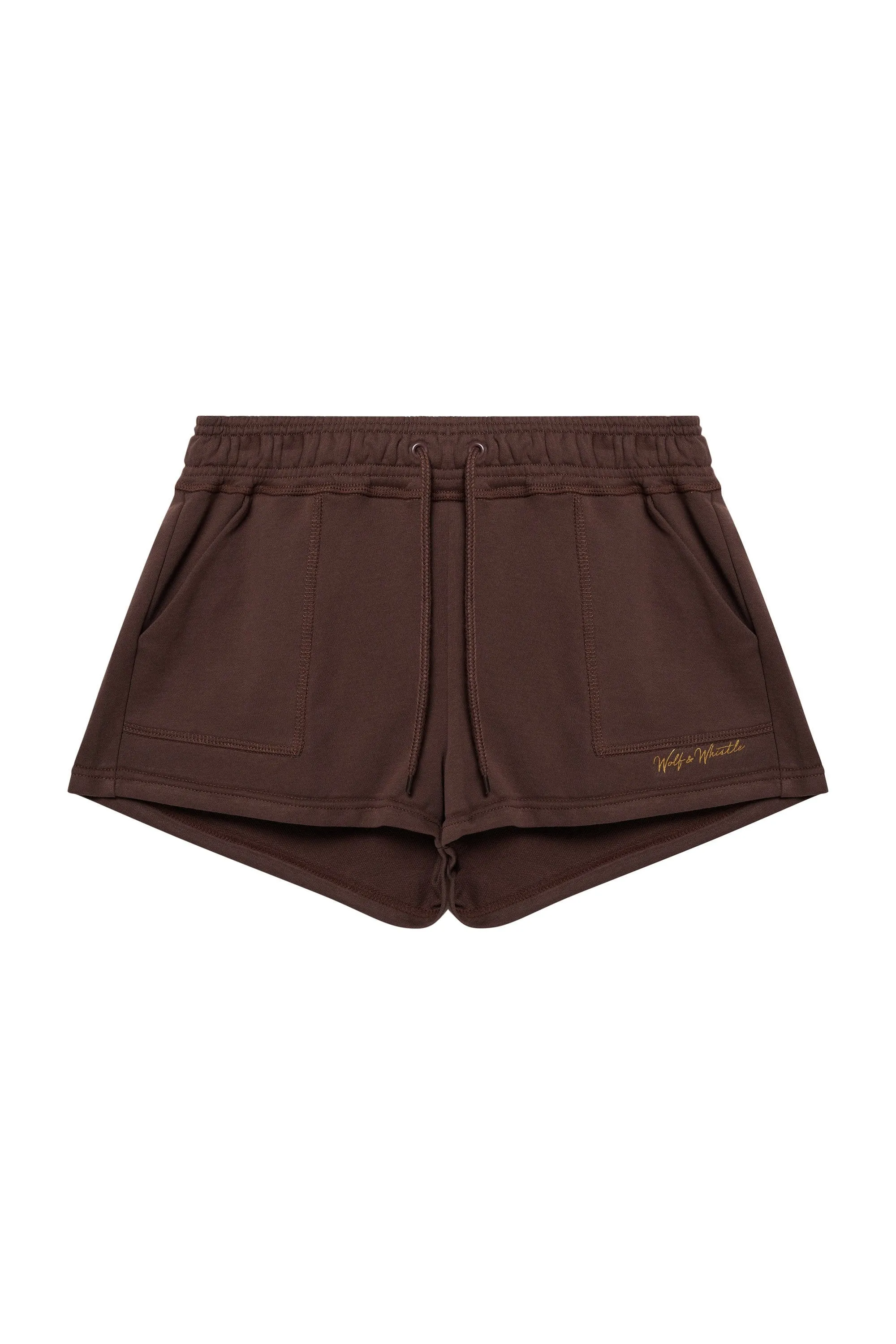 Brown Tie Waist Curve Shorts