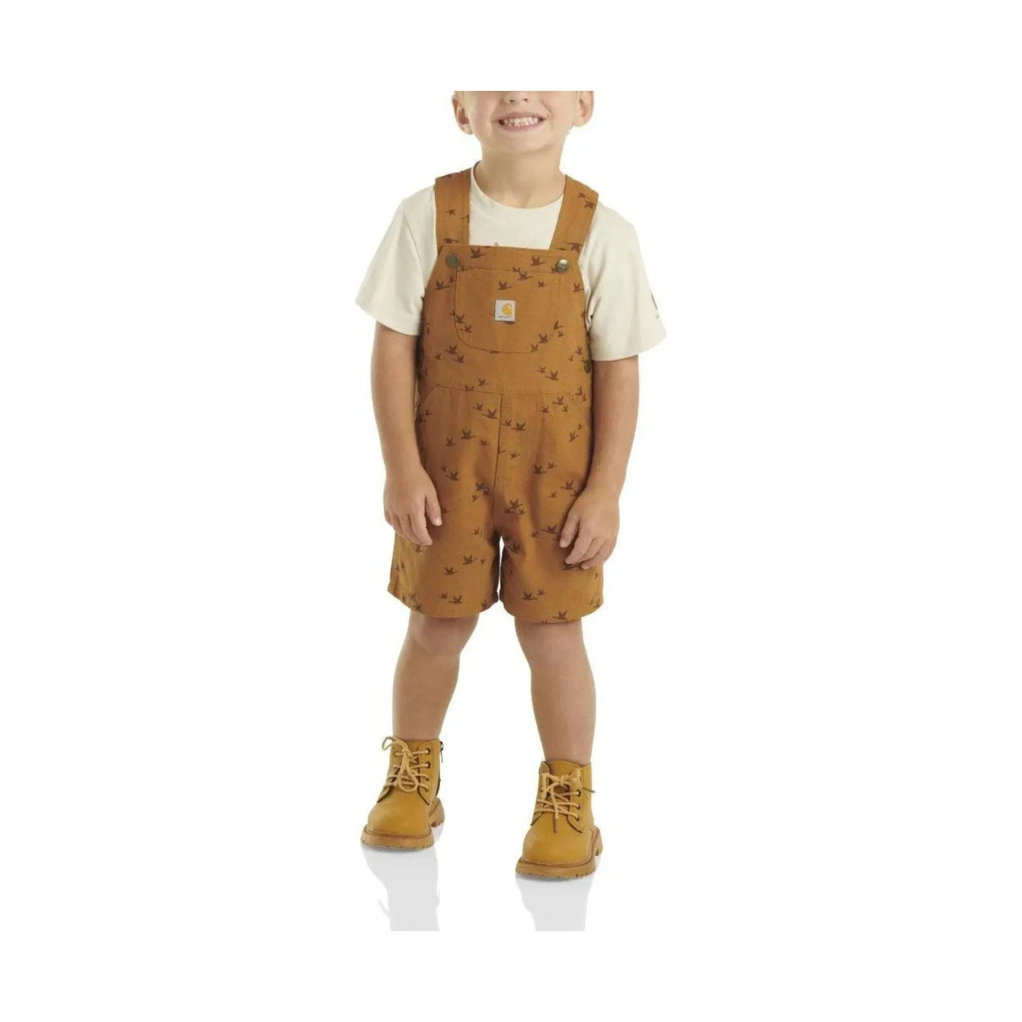 Carhartt Boys' Toddler Short Sleeve T Shirt And Canvas Print Shortall Set - Carhartt Brown