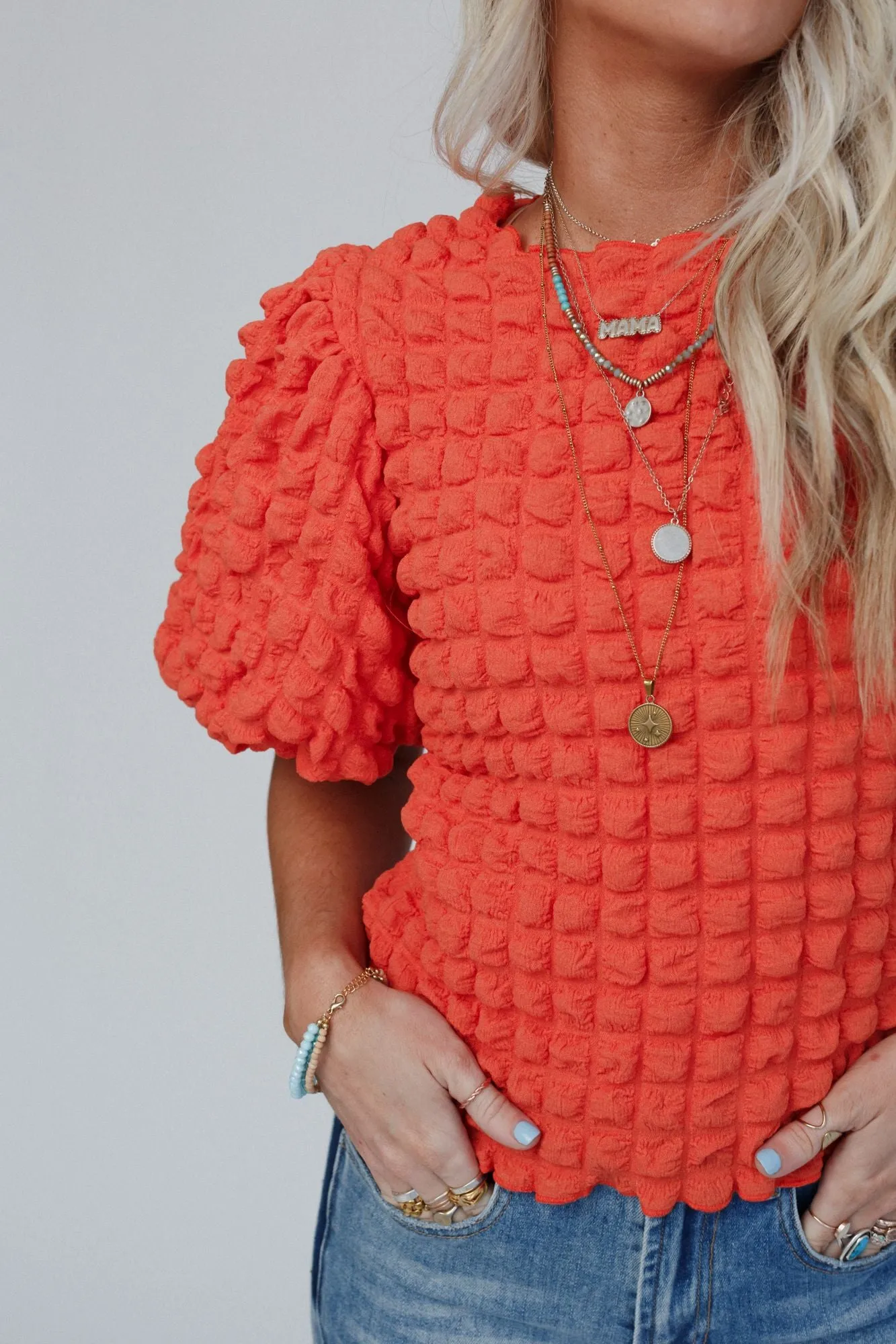 Cloud Nine Bubble Sleeve Top - Orange