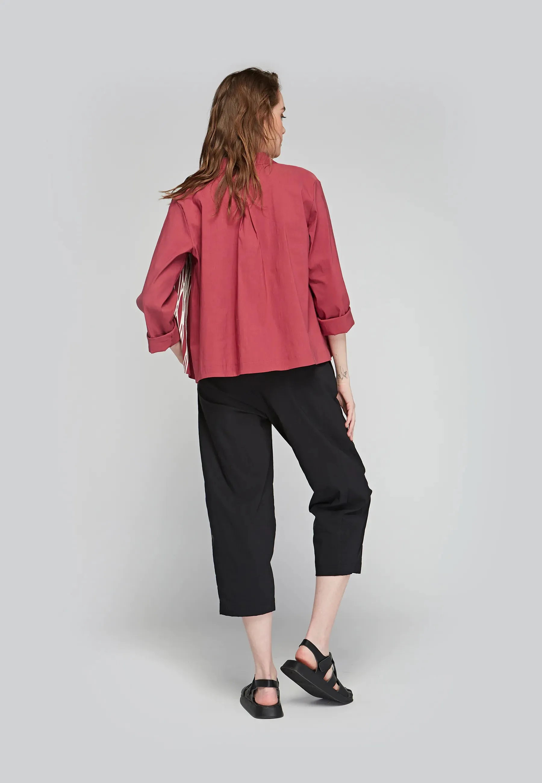 ELI Printed, stretch linen & cotton blended pants