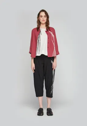 ELI Printed, stretch linen & cotton blended pants