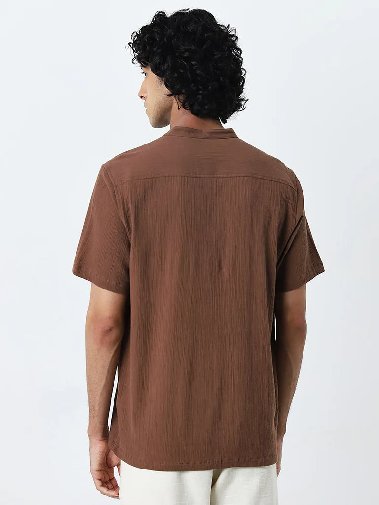 ETA Brown Textured Resort-Fit Cotton Shirt