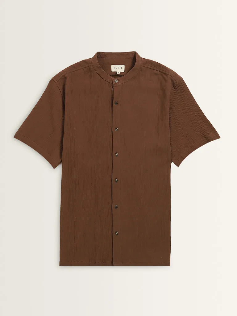 ETA Brown Textured Resort-Fit Cotton Shirt