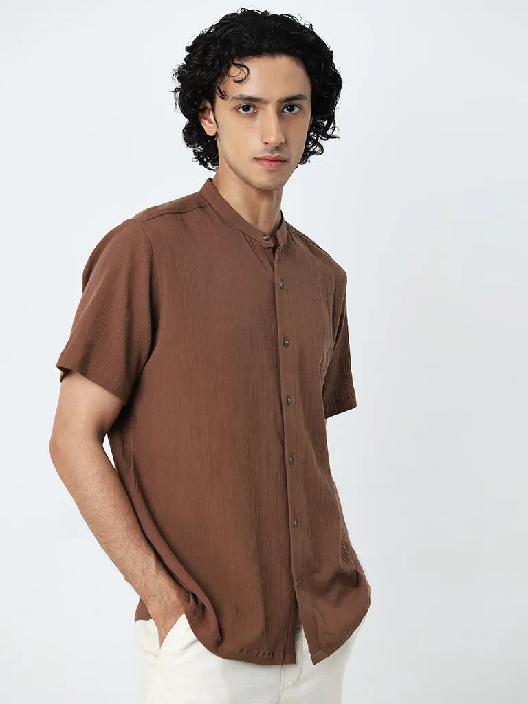 ETA Brown Textured Resort-Fit Cotton Shirt