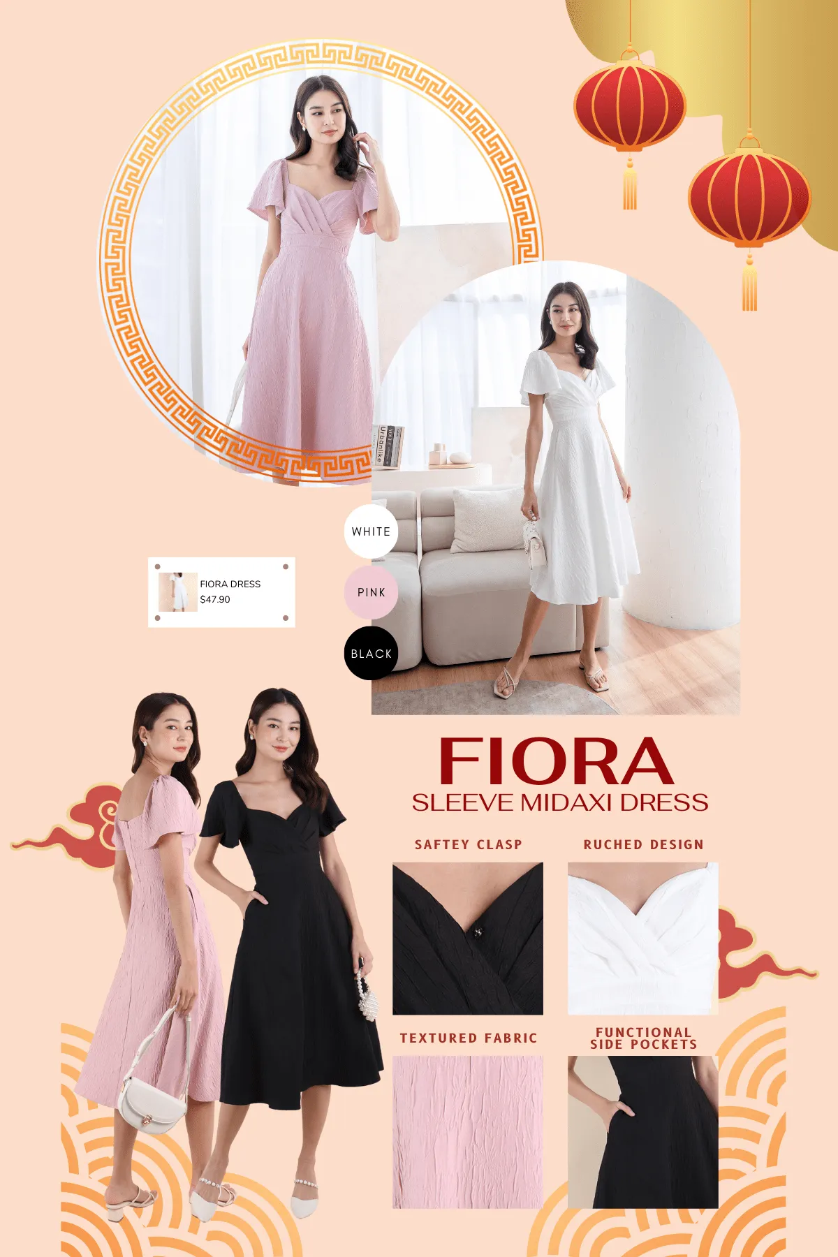 FIORA SLEEVE MIDAXI DRESS IN BLACK