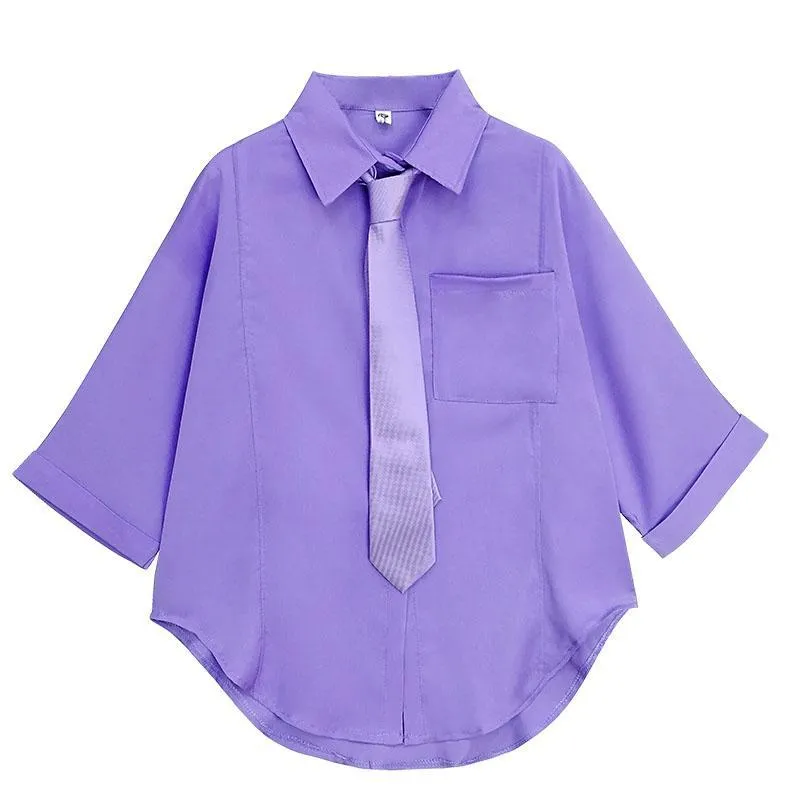 Flare Sleeved Loose Shirt With Bowknot Tie