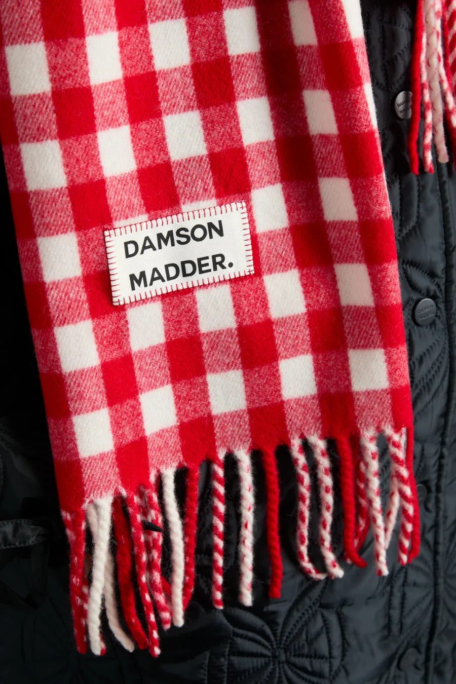 gingham scarf in responsible wool - red