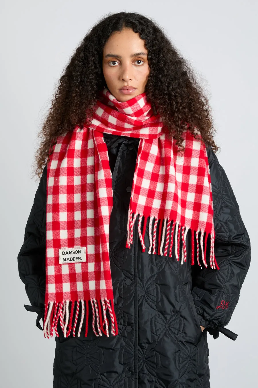 gingham scarf in responsible wool - red