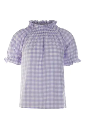 Gingham Top with frill neck | Lilac/White Big Check | 4074AR