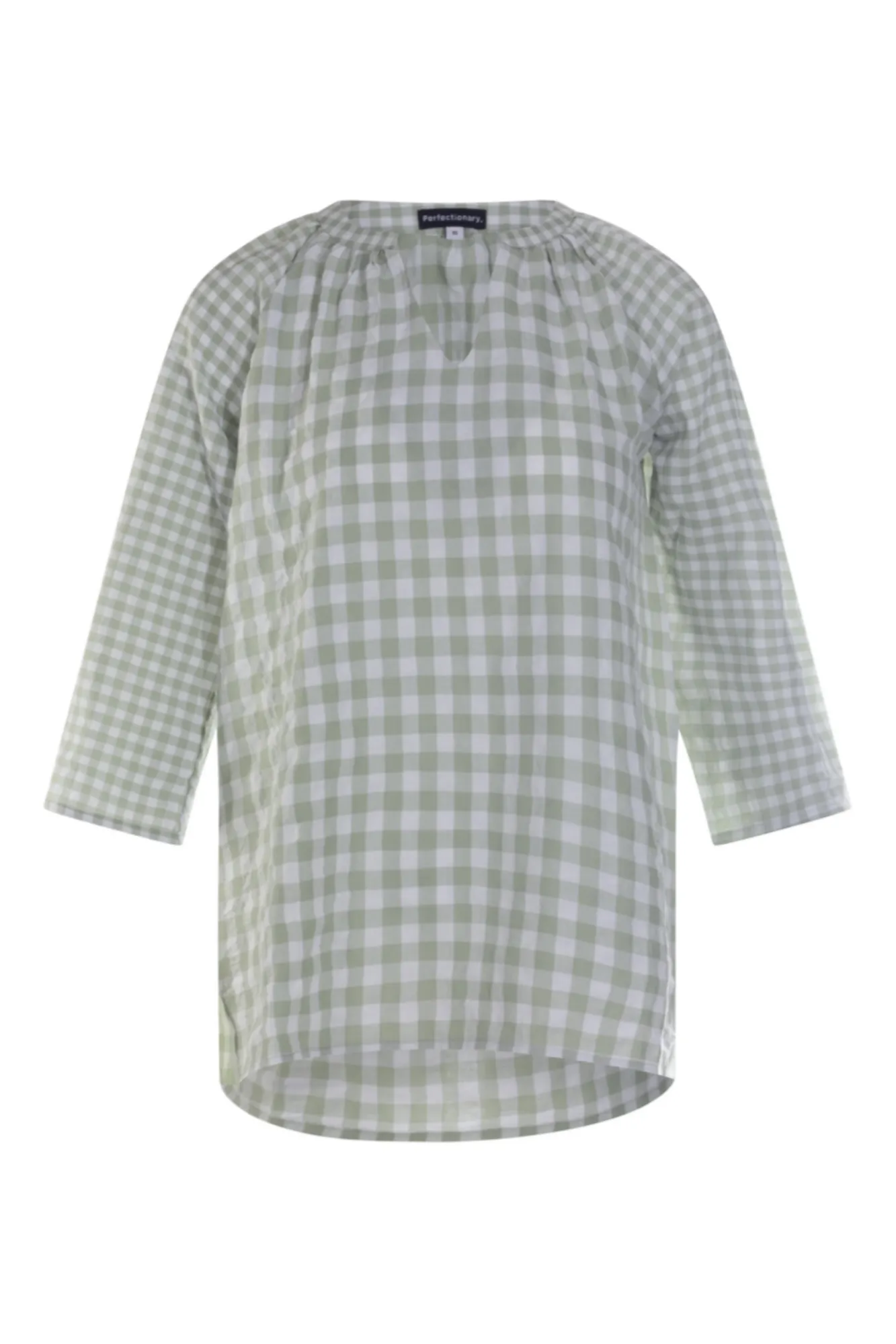 Gingham Tunic with nehru collar | SAGE/WHITE | 4078AR