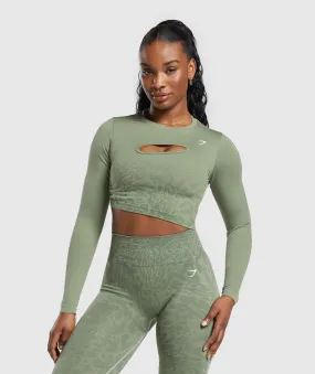 Gymshark Adapt Safari Seamless Faded Long Sleeve Top - Force Green/Faded Green