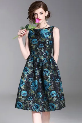 Jacquard Flower Fit and Flare Dress