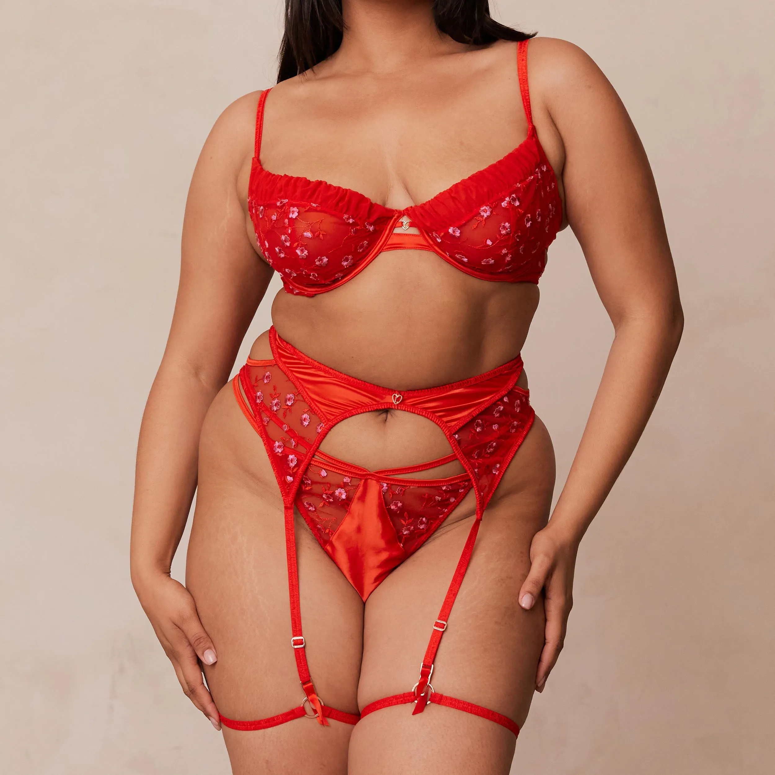 Katya Intimates Thong & Garter Belt - Red