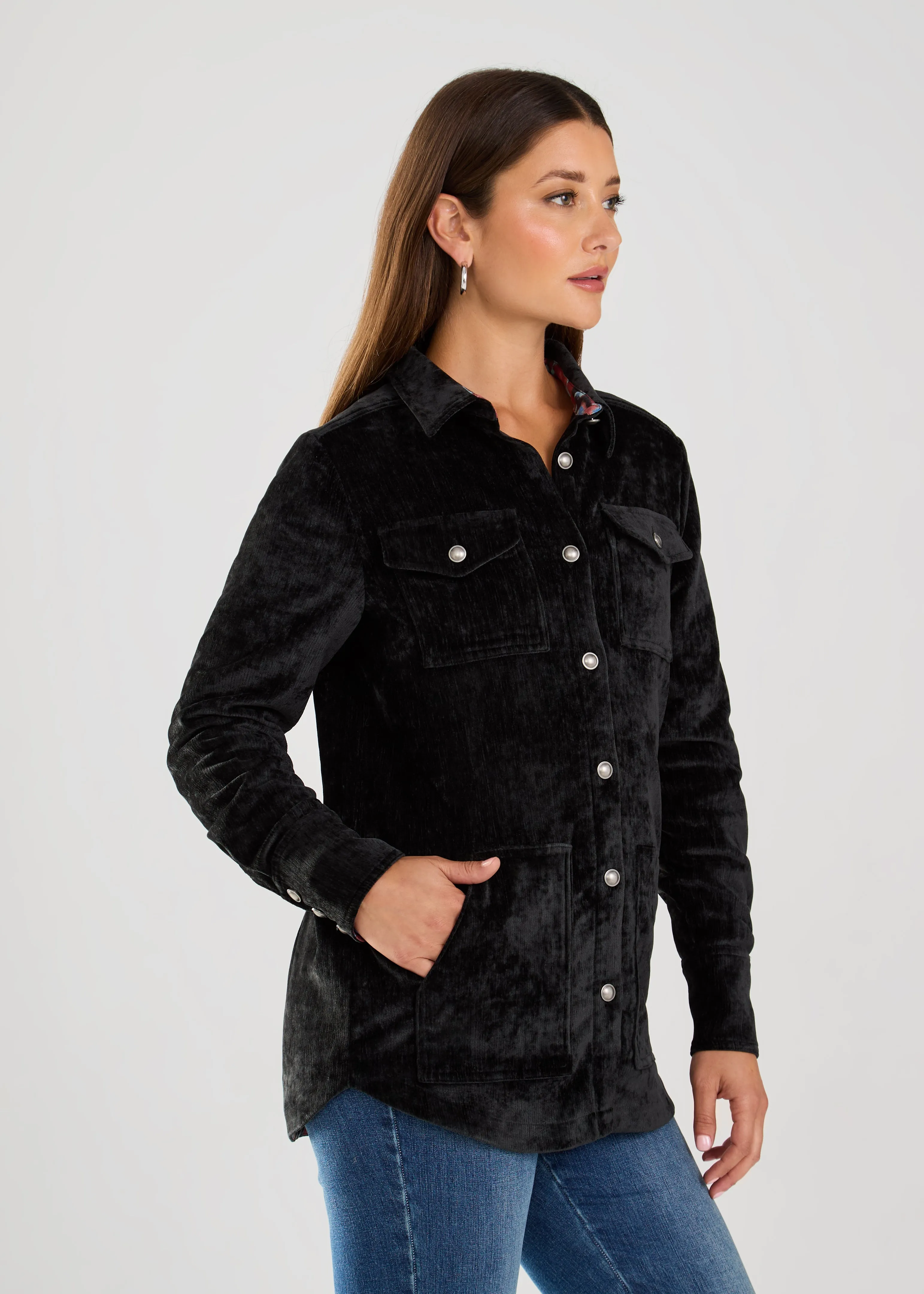 Long-Sleeve Shacket, Black