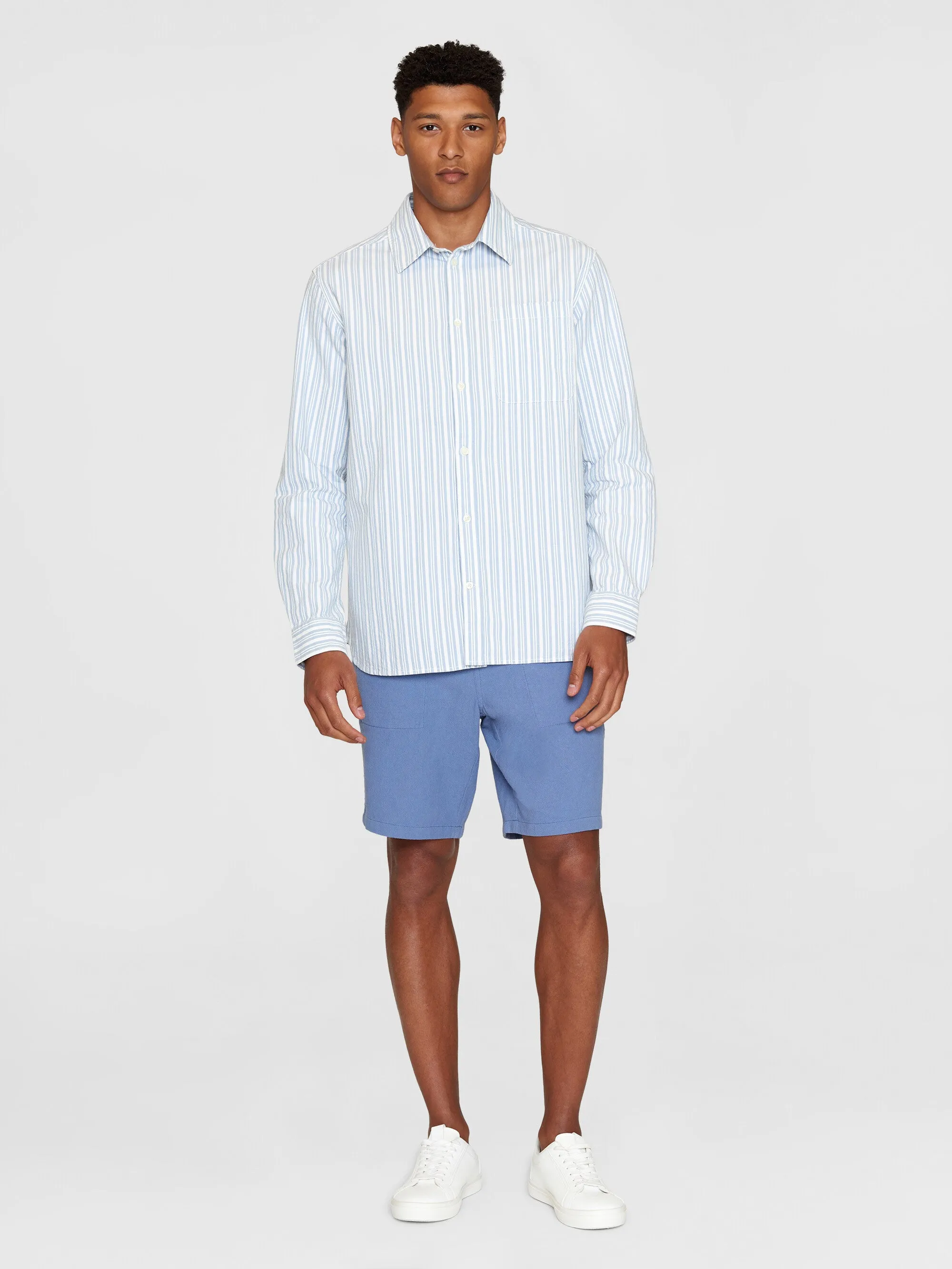 Loose striped slub canvas shirt - GOTS/Vegan - Blue stripe