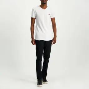 MENS MODA WHITE TEXTURED V-NECK T-SHIRT (HD LOGO)