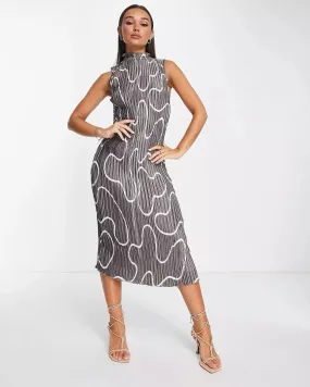 MIDI PLEATED PRINTED DRESS