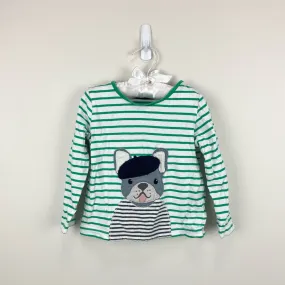 Mini Boden Green Stripe French Bulldog Applique T-Shirt 3-4