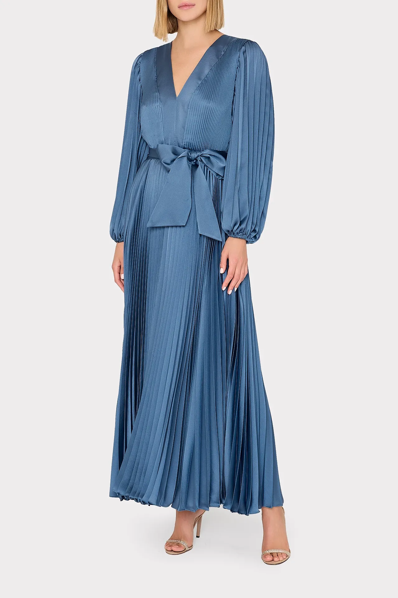 Nadie Pleated Satin Maxi Dress