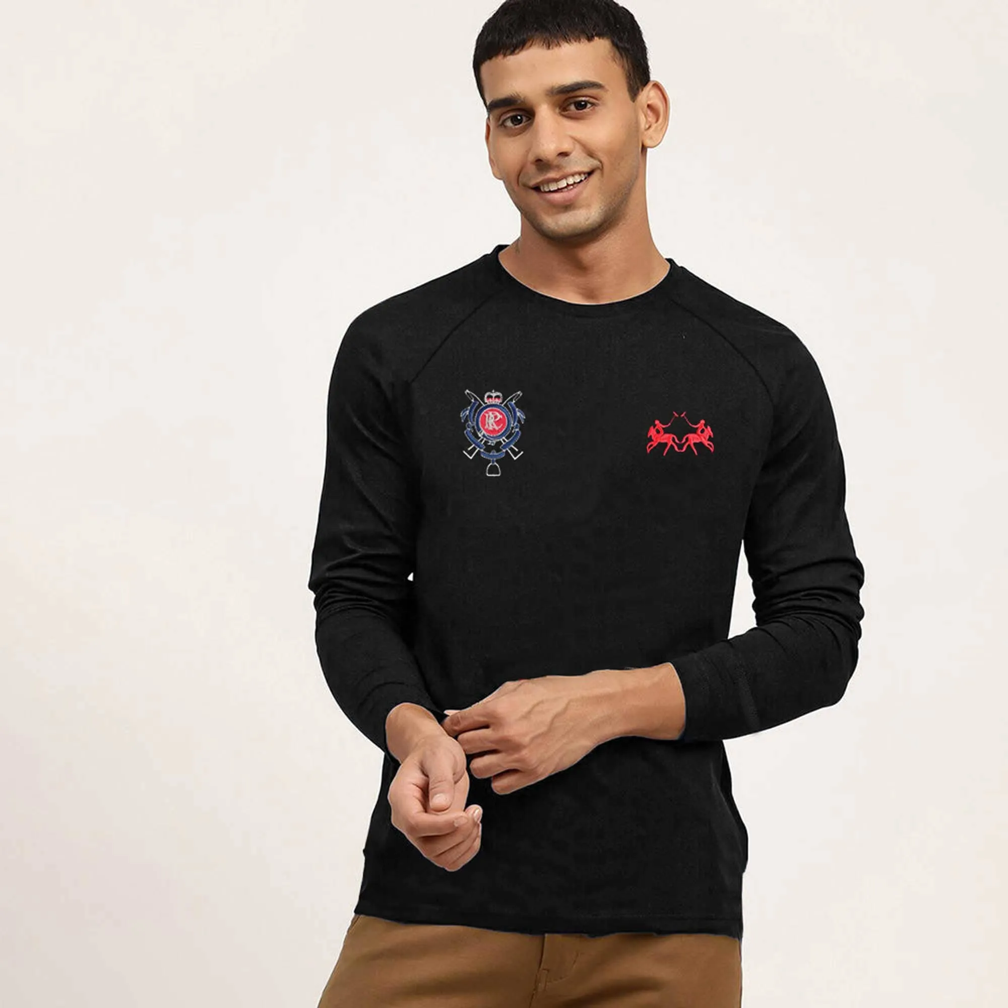 Polo Republica Men's Double Pony & Crest Embroidered Raglan Sleeve Tee Shirt