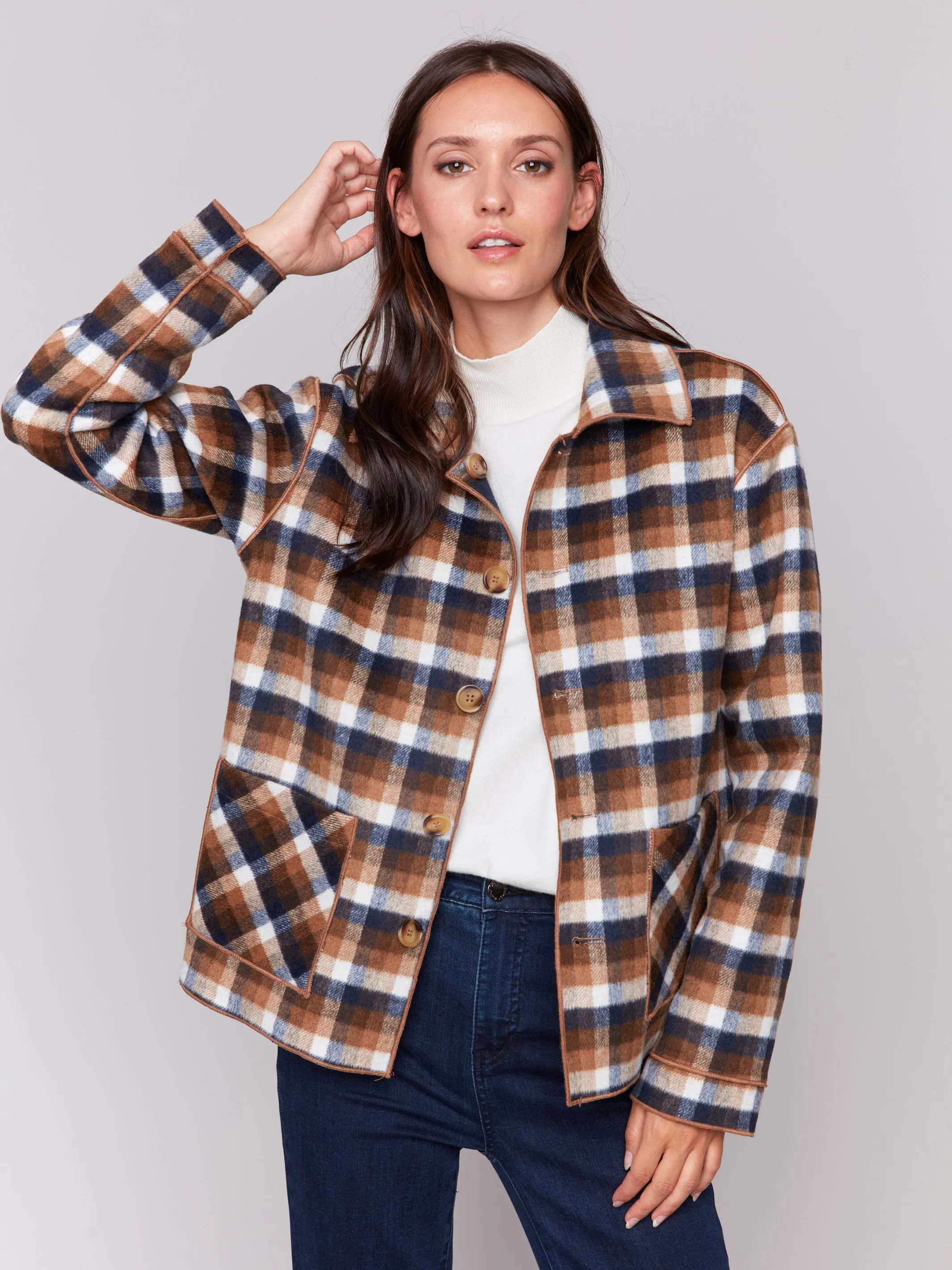 Reversible Plaid Jacket - Truffle