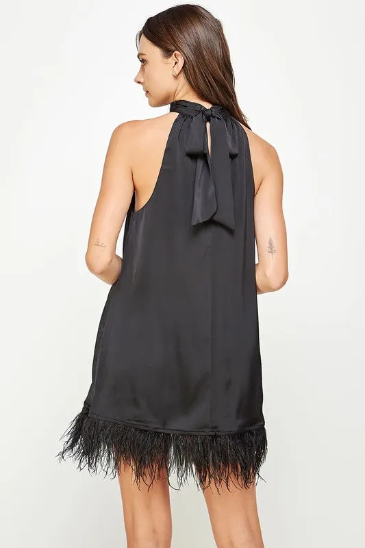 Simone Feather Mini Dress I Black