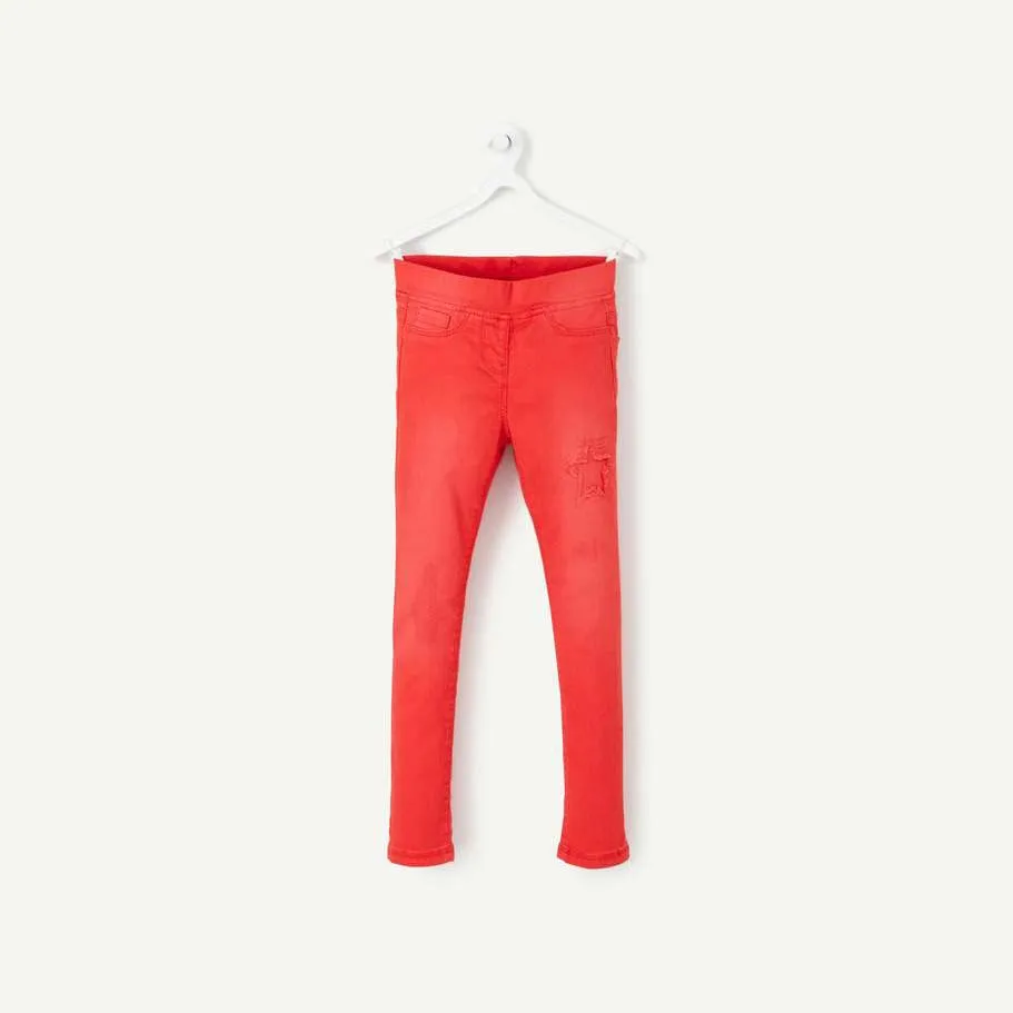 Tape A Loeil- kids' red ' treggings with stars and worn effects  TO878