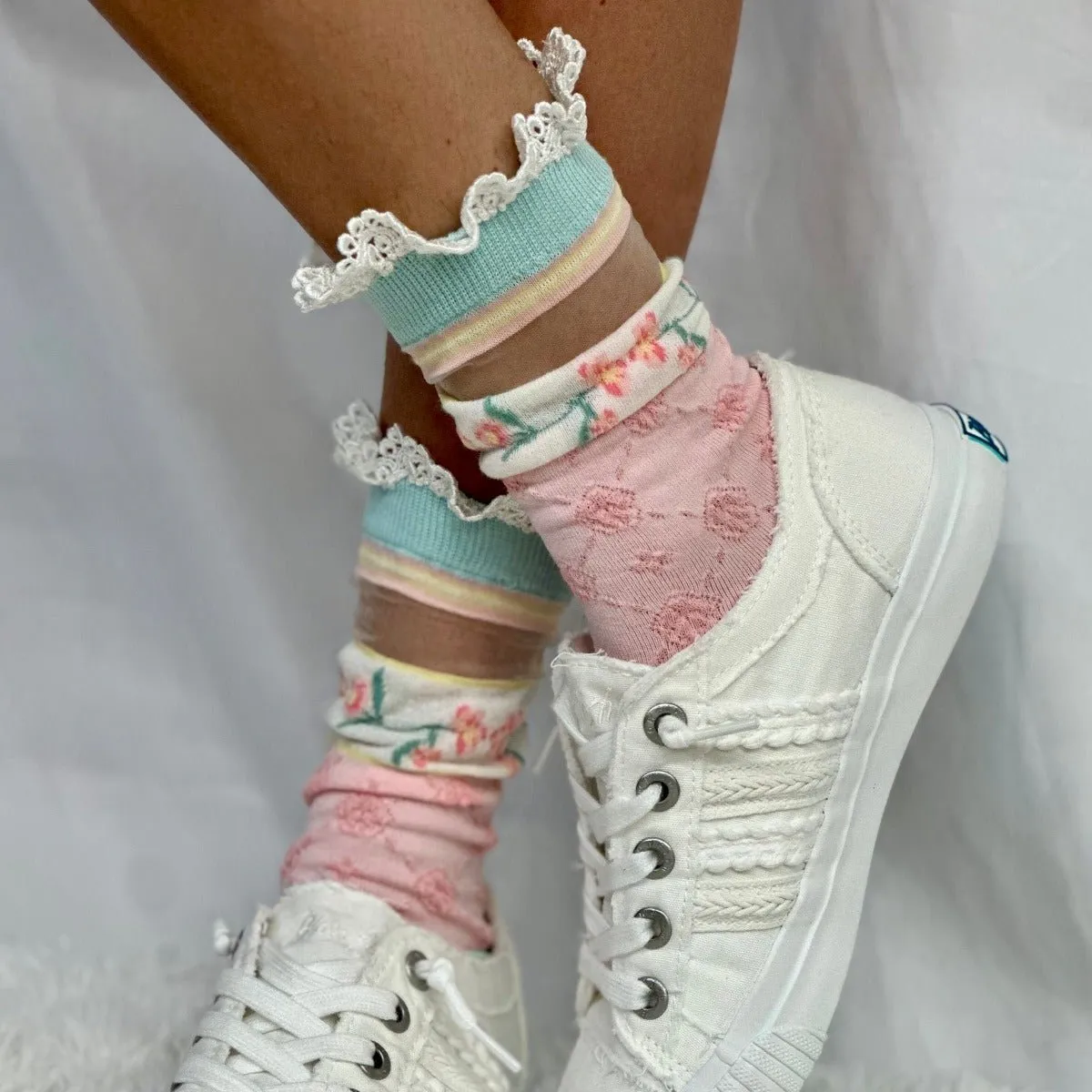 VINEYARD  floral lace ankle sock - pastel