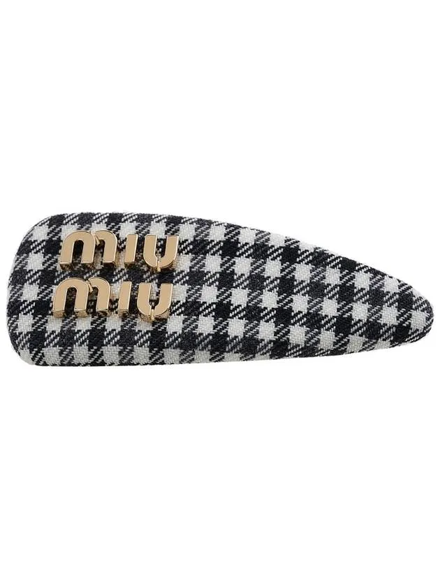 Women's Gingham Check Wool Hair Clip Black White