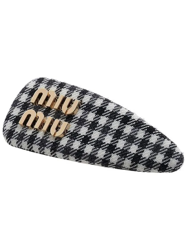 Women's Gingham Check Wool Hair Clip Black White