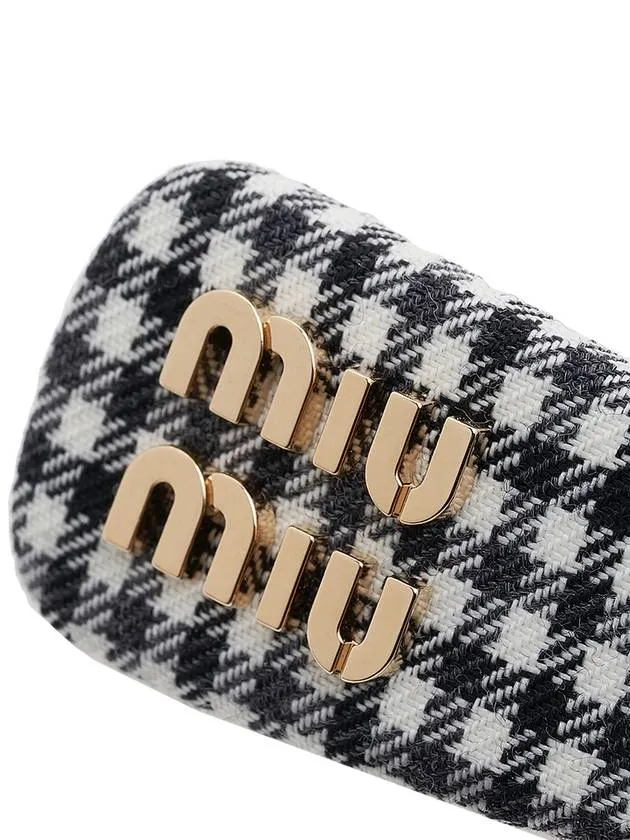 Women's Gingham Check Wool Hair Clip Black White