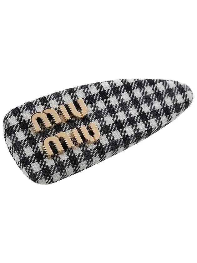 Women's Gingham Check Wool Hair Clip Black White