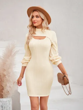 Women's Long Sleeved Bodycon Dress With Front Cutout Panel